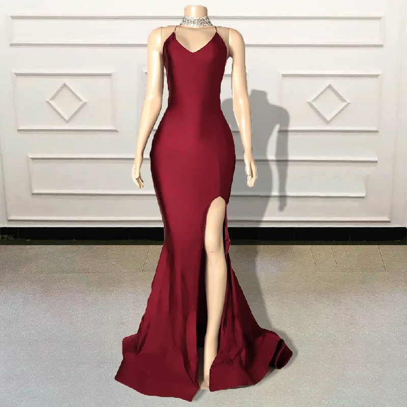 Elegant Mermaid Long Prom Dresses for Graduation Party V Neck Backless High Slit Women Formal Evening Gowns Custom Made