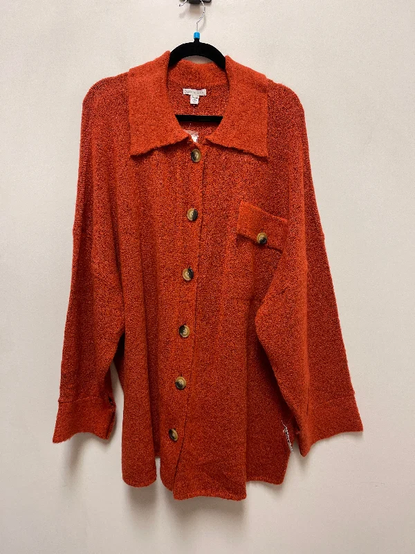 Sweater Cardigan By Cato In Orange, Size: 4x