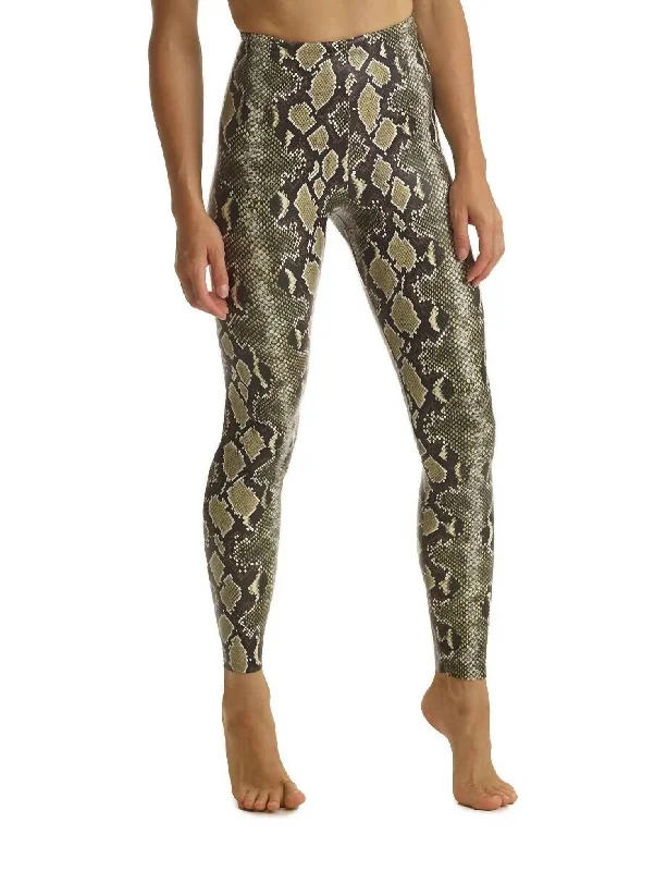 Faux Leather Animal Print Legging In Olive Snake