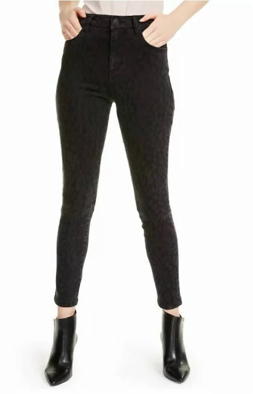 Ashley Leopard High-Rise Ankle Skinny Jeans In Black