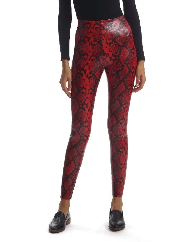 Faux Leather Animal Print Legging In Red Snake