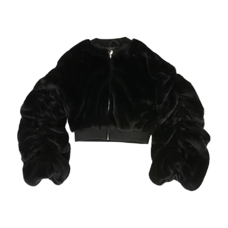 Black Solid Fur Jacket