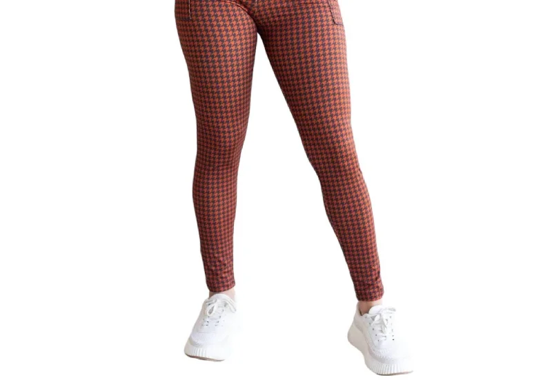 Full Length Leggings With Pockets In Autumn Houndstooth