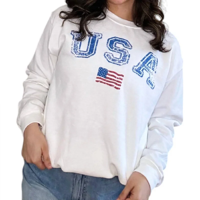 Washed Usa Flag Sweatshirt In White