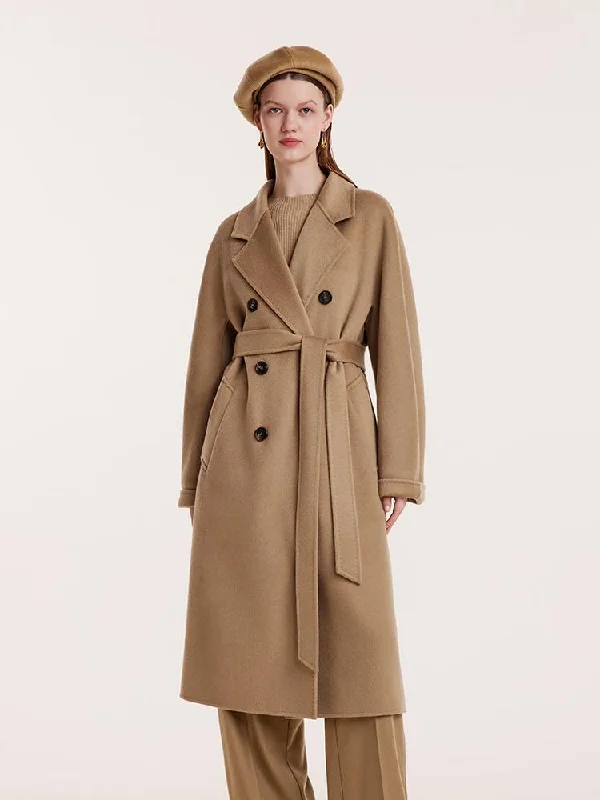 Pure Cashmere Double-Breasted Coat With Beret