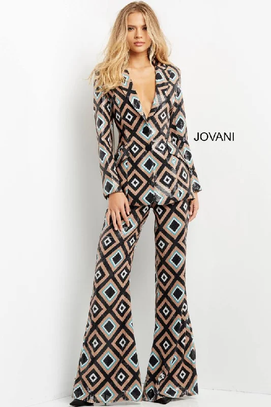 Jovani 07921 Printed Sequin Long Formal Pant Suit