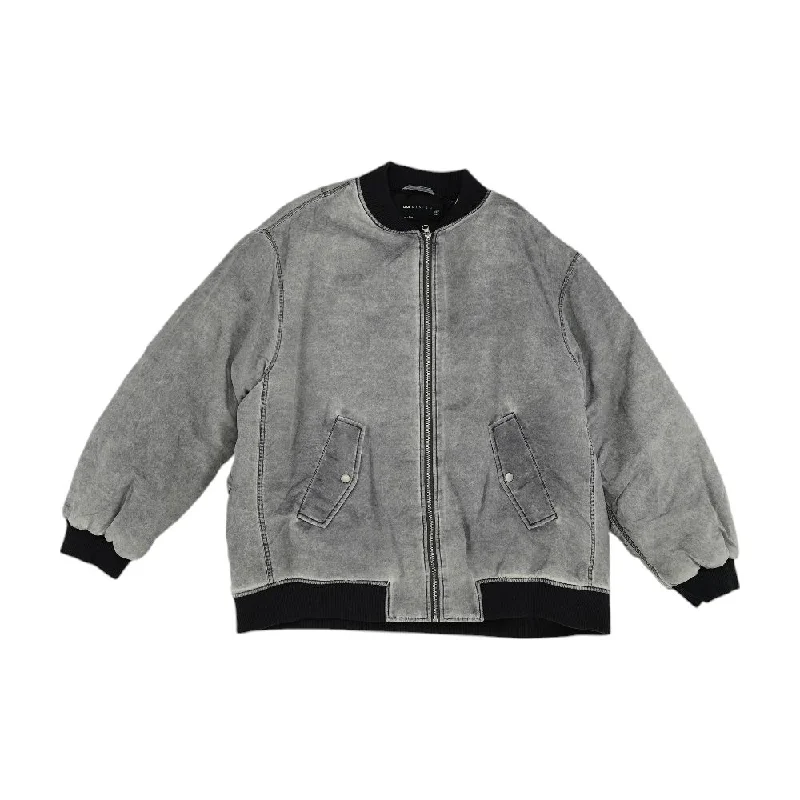 Gray Solid Bomber Jacket