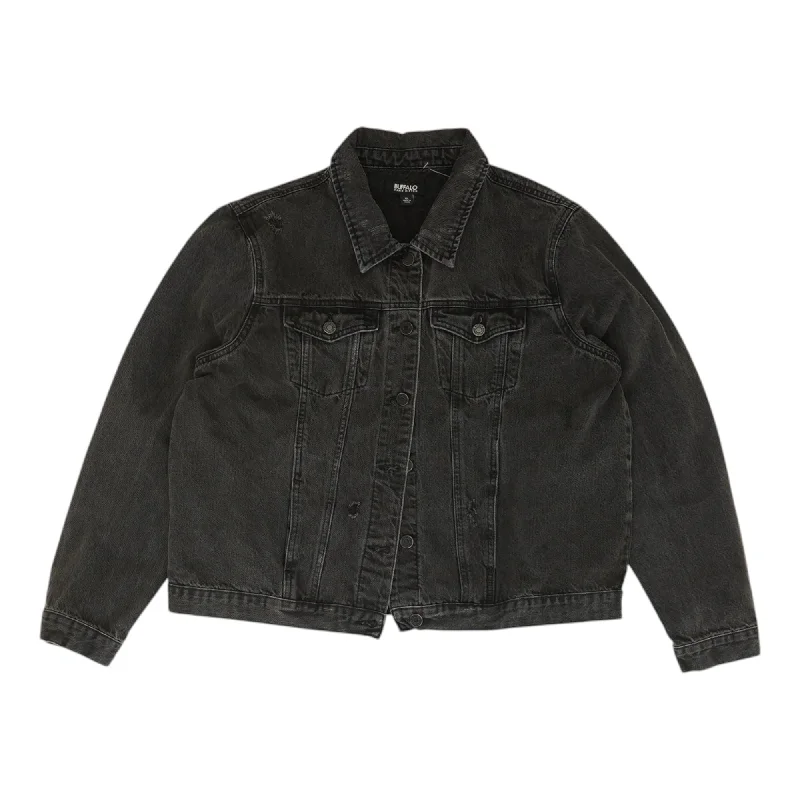 Black Solid Denim Jacket