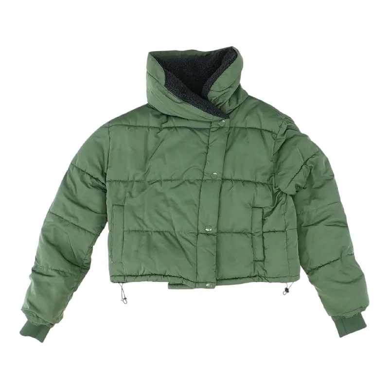 Green Solid Puffer Jacket