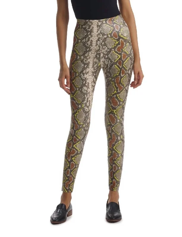 Faux Leather Animal Print Legging In Neon Snake