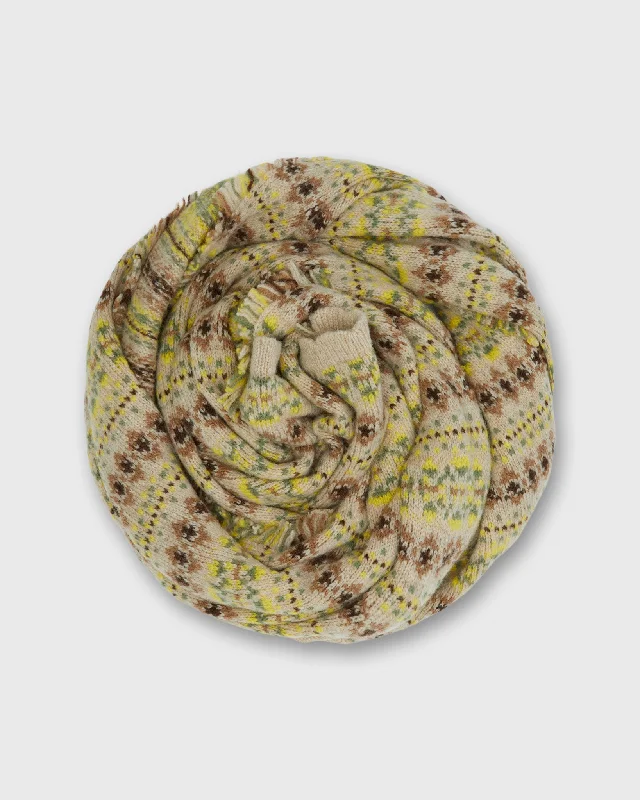 Fair Isle Scarf in Beige/Brown Yellow Extra Fine Merino