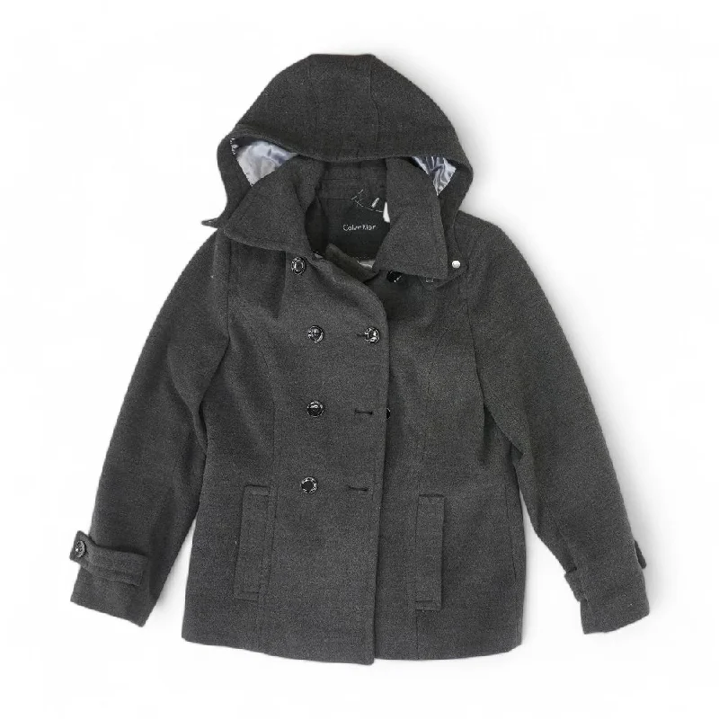 Gray Solid Peacoat Coat