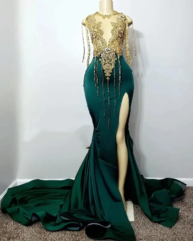 Teal Aso Ebi African Evening Dresses Mermaid Deep V-neck Appliques Slit Long Dubai Saudi Arabic Black Girls Evening Gown Prom