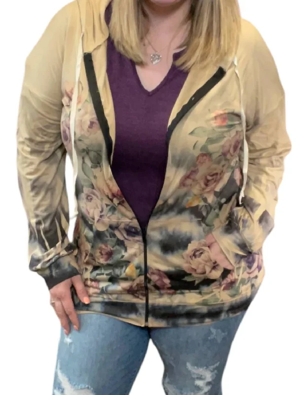 Floral Spring Hoodie Jacket In Mocha