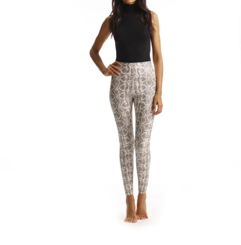 Faux Leather Animal Print Legging In White Snake