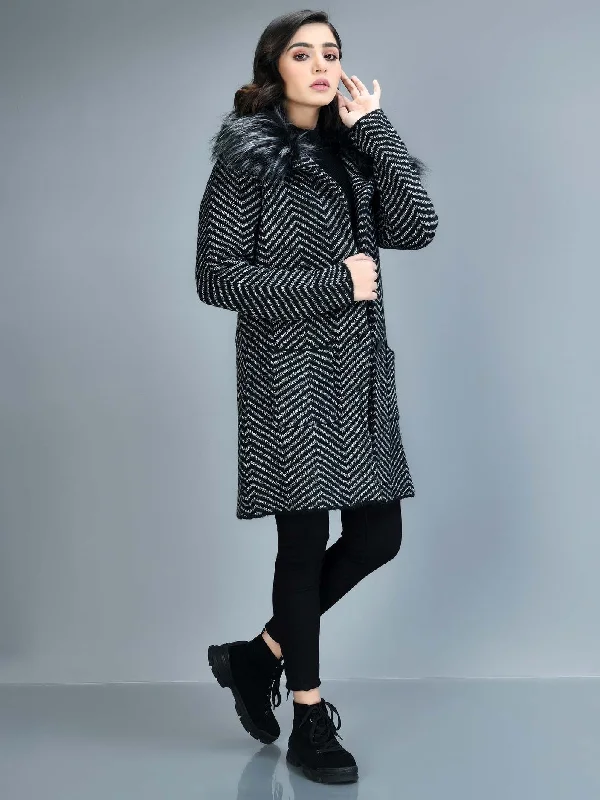 Patterned Faux Fur Coat