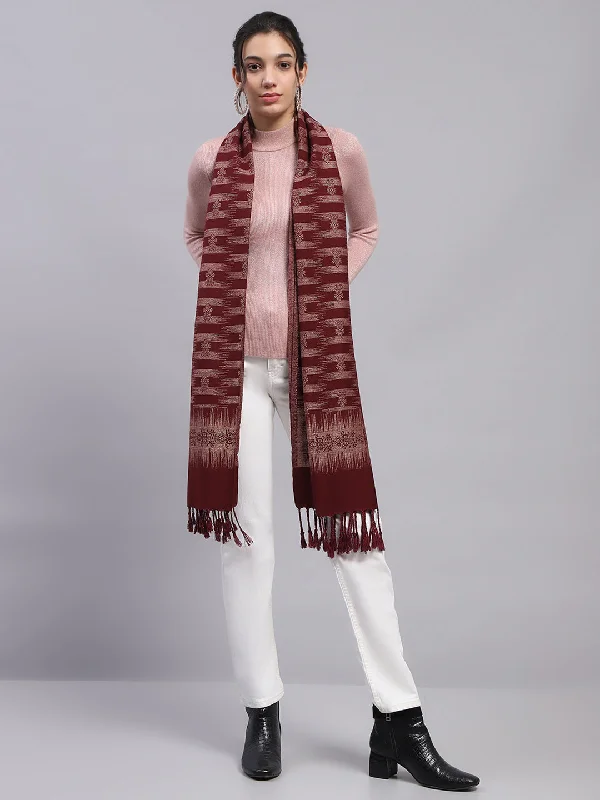 Women Maroon Self Design Stole