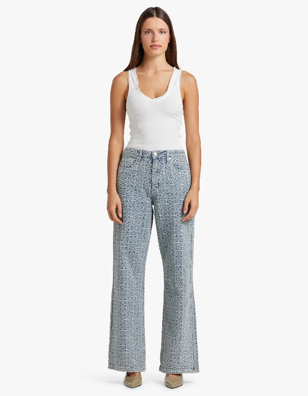 Nila Mid Waist Wide Jeans - Ice Blue Logo