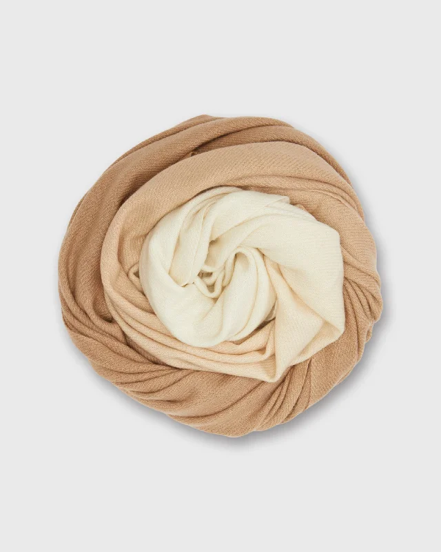 Ombre Handwoven Scarf in Ivory/Camel Brushed Cashmere Twill