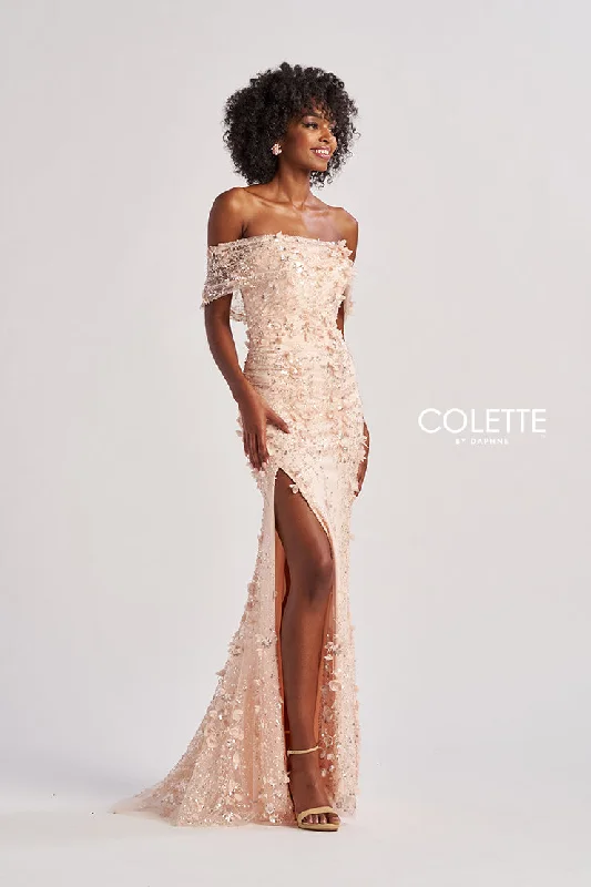 Colette by Daphne CL8530 Long Formal Beaded Floral Applique Prom Dress