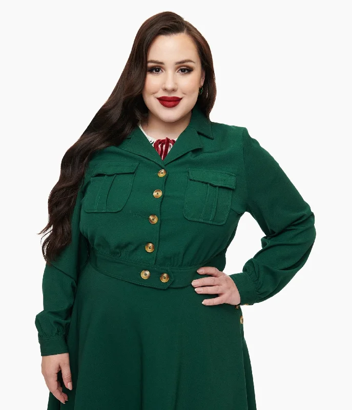 Hell Bunny Plus Size 1970s Forest Green Ravenswood Jacket