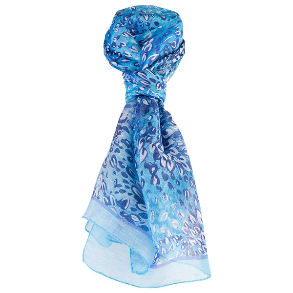 Printed Modal Linen Silk Scarf in Blue Florettes