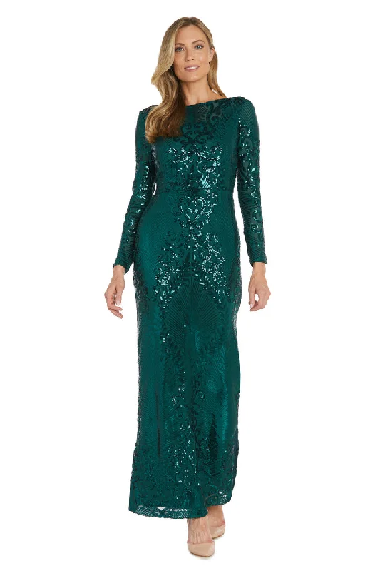 Nightway 22269 Long Sleeve Patterned Sequin Formal Dress