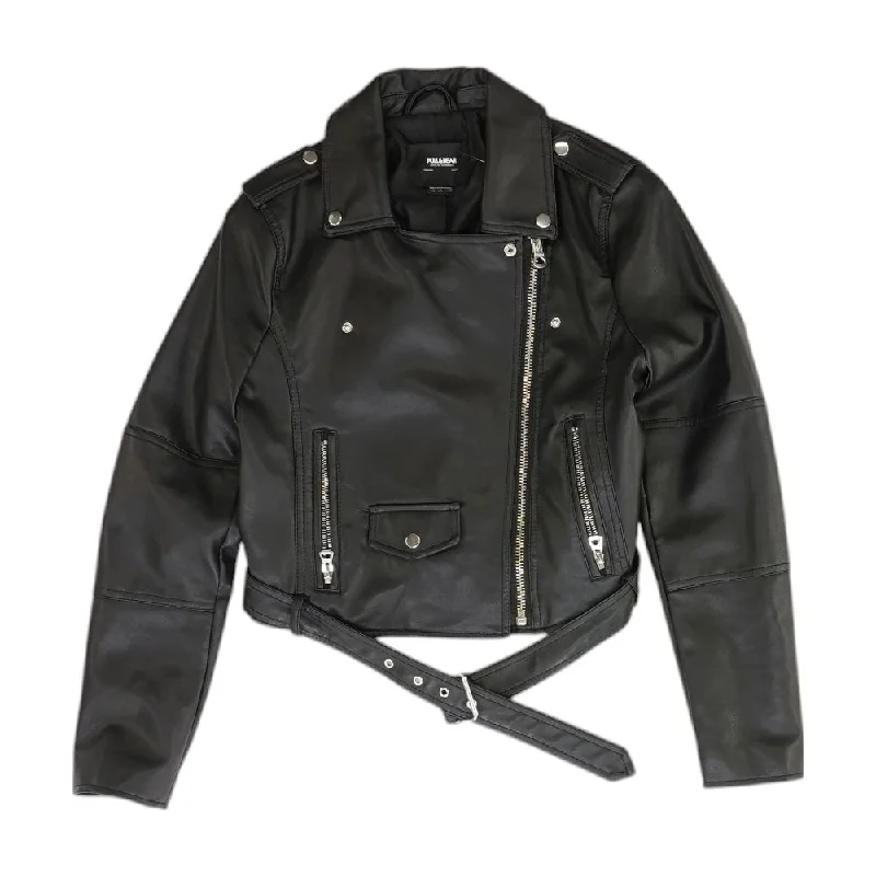 Black Solid Faux Leather Jacket