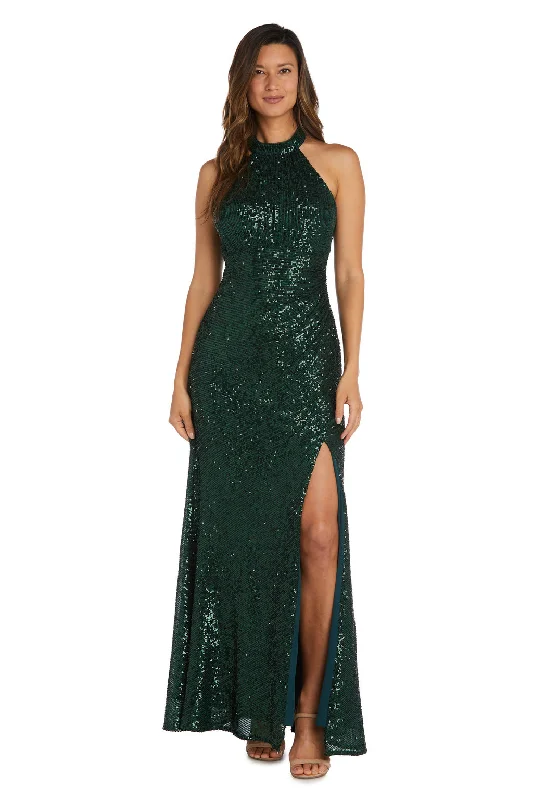 Nightway 22214 Long Halter Sequin Evening Formal Dress