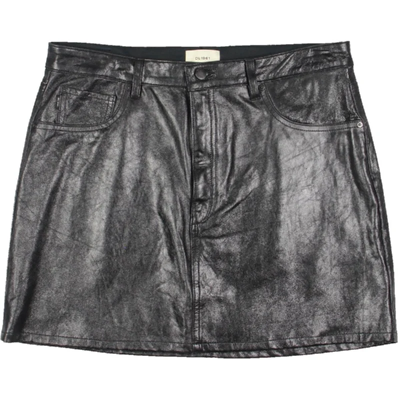 Alma Womens Lambskin Leather Short Mini Skirt