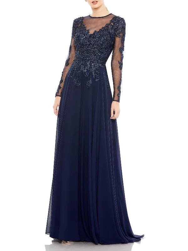 Womens Embellished Embroidered Evening Dress