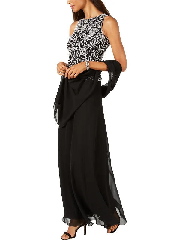 Womens Embellished Sleeveless Evening Dress