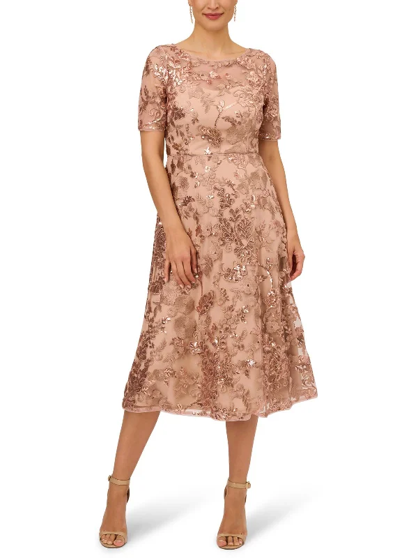 Womens Embroidered Sequin Cocktail And Party Dress