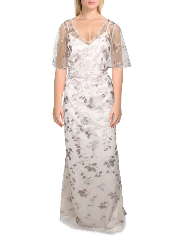 Womens Floral Embroidered Evening Dress