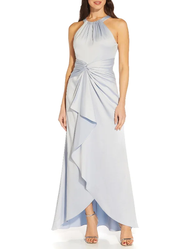 Womens Satin Draped Evening Dress