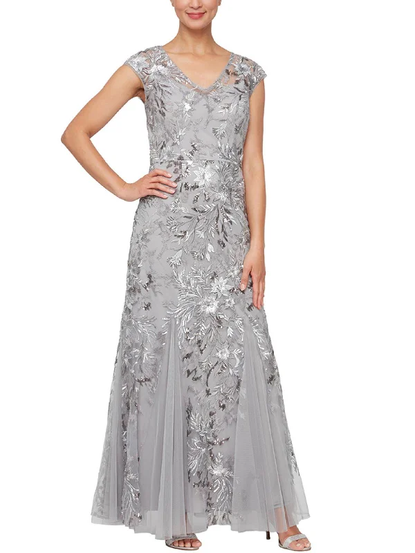 Womens Sequined Full Length Evening Dress