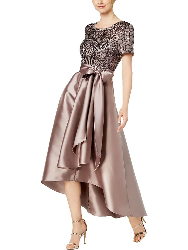 Womens Sequined Hi-Low Party Dress