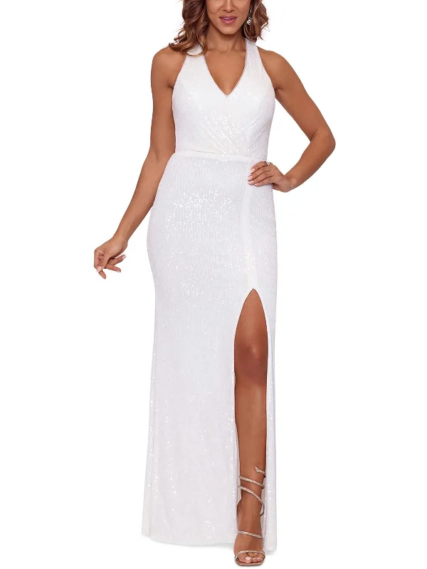 Womens Sequined Sleeveless Evening Dress