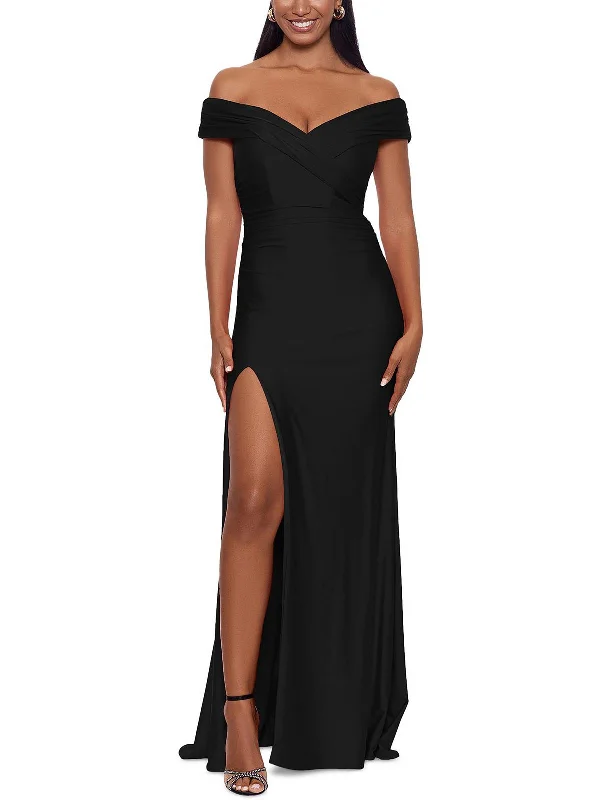 Womens Split Hem Off The Shoulder Evening Dress