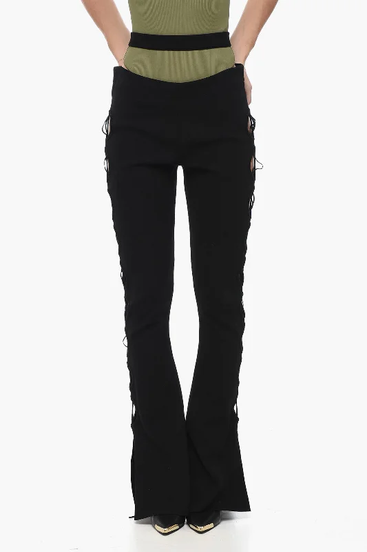 ANDREĀDAMO High-waisted Knit Flared Pants with Cut-out Details