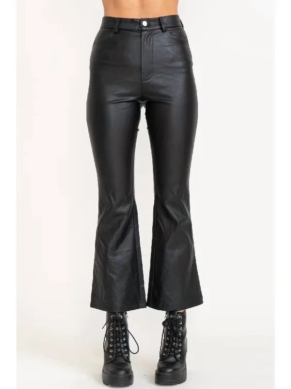 Pleather Flare Leg Pants In Black