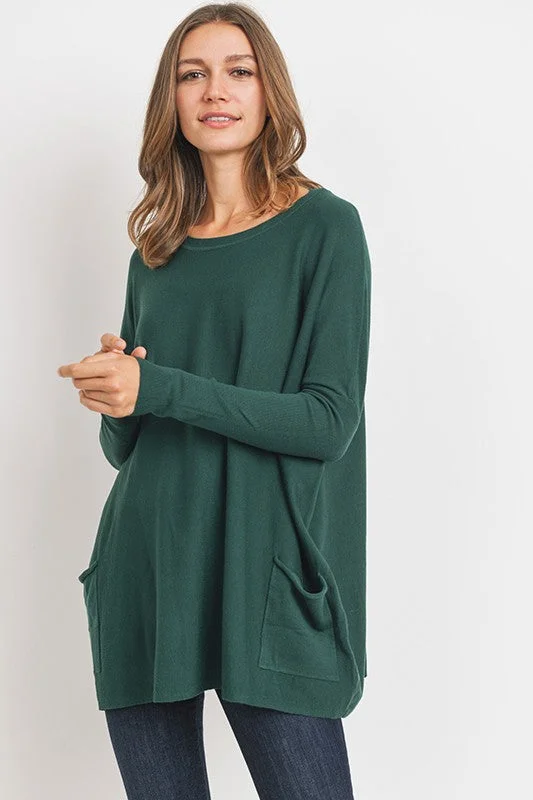 Oversized Lightweight Pocket Sweater Top - 2 Colors!