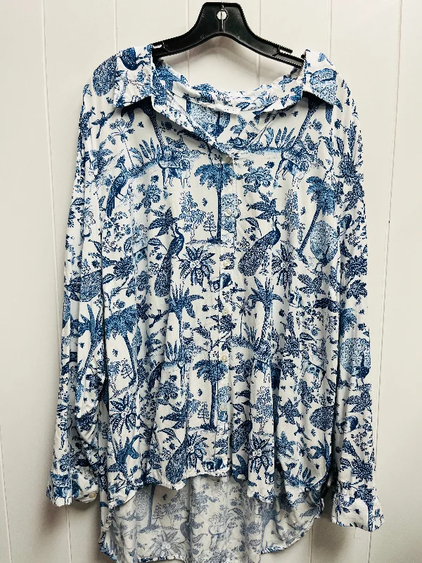 Top Long Sleeve By Jane And Delancey In Blue & White, Size: 3x