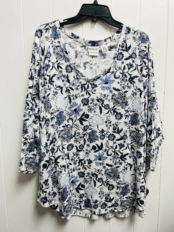 Top Long Sleeve By Rachel Zoe In Blue & White, Size: 3x