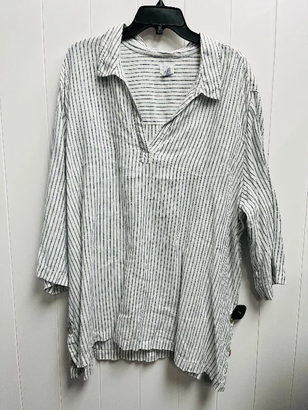 Top Long Sleeve By Sigrid Olsen In Blue & White, Size: 3x