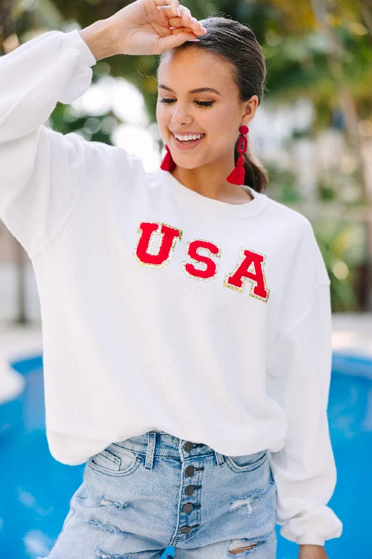 USA White Varsity Corded Sweatshirt