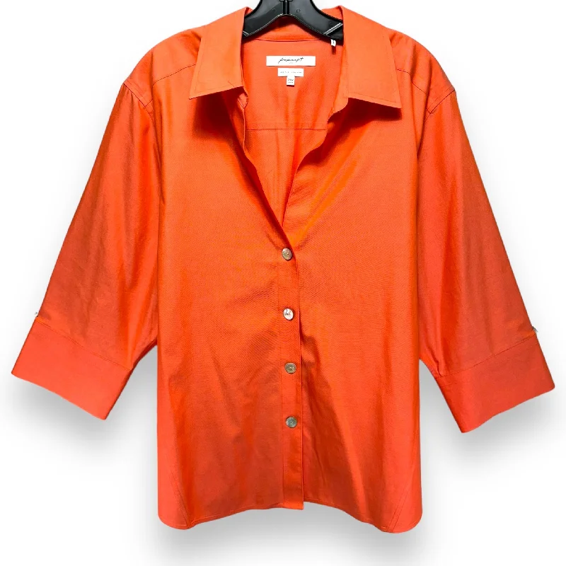 Top 3/4 Sleeve By Foxcroft In Orange, Size: 2x